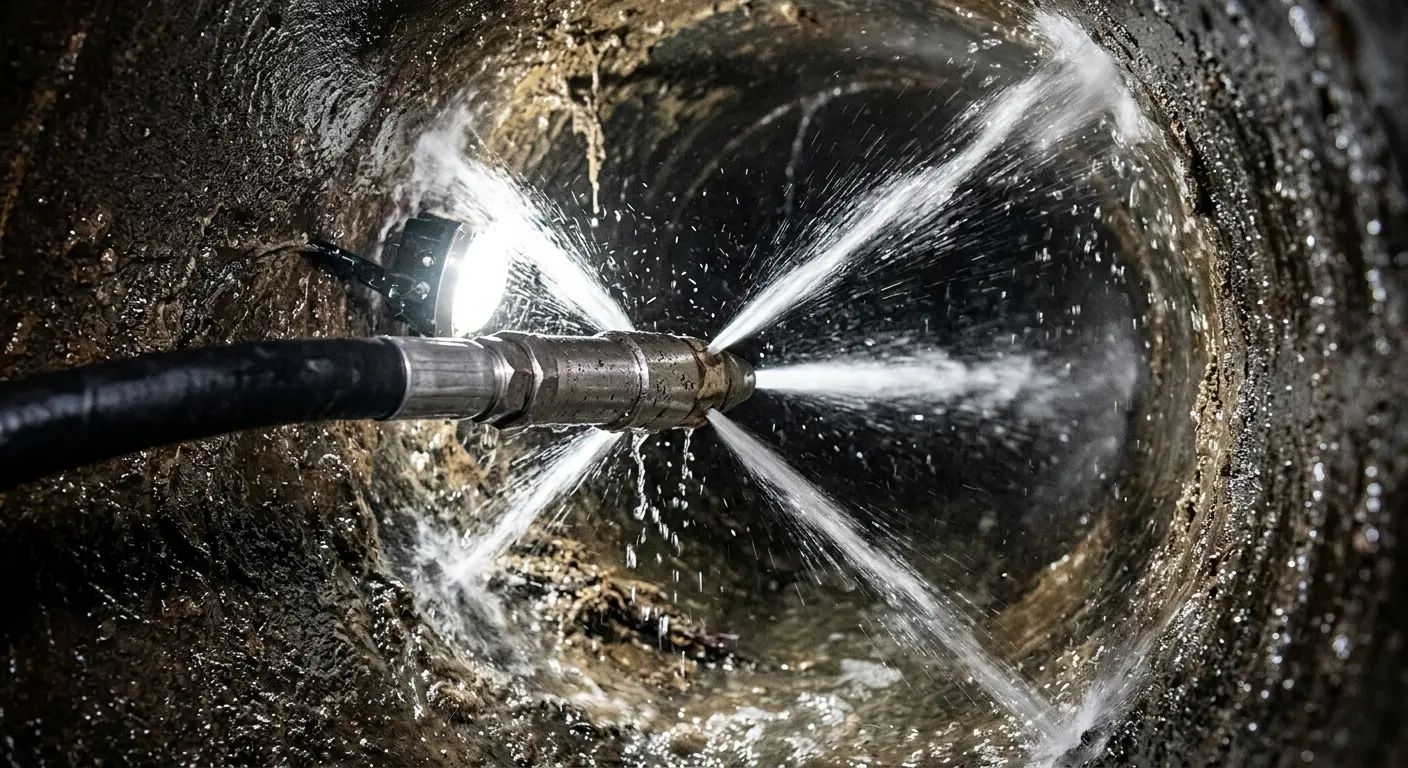 High-pressure hydro jetting nozzle cleaning sewer pipe for Trenchless Sewer Repair in Carlisle